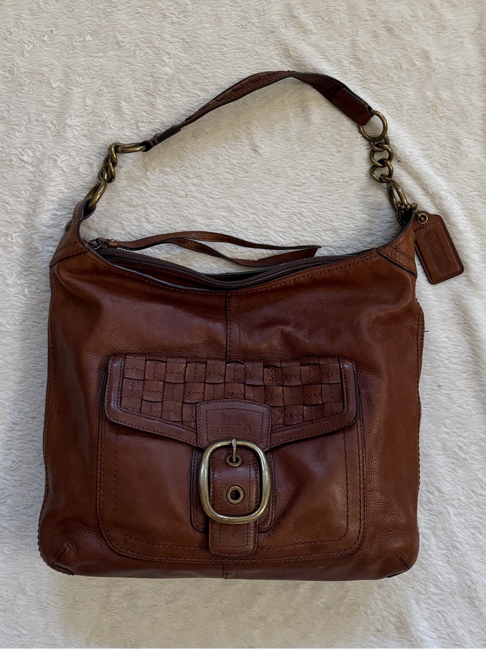 Coach 08 Bleecker Brown Soft Milled Cowhide Woven Pocket Hobo Bag Y2K 12378